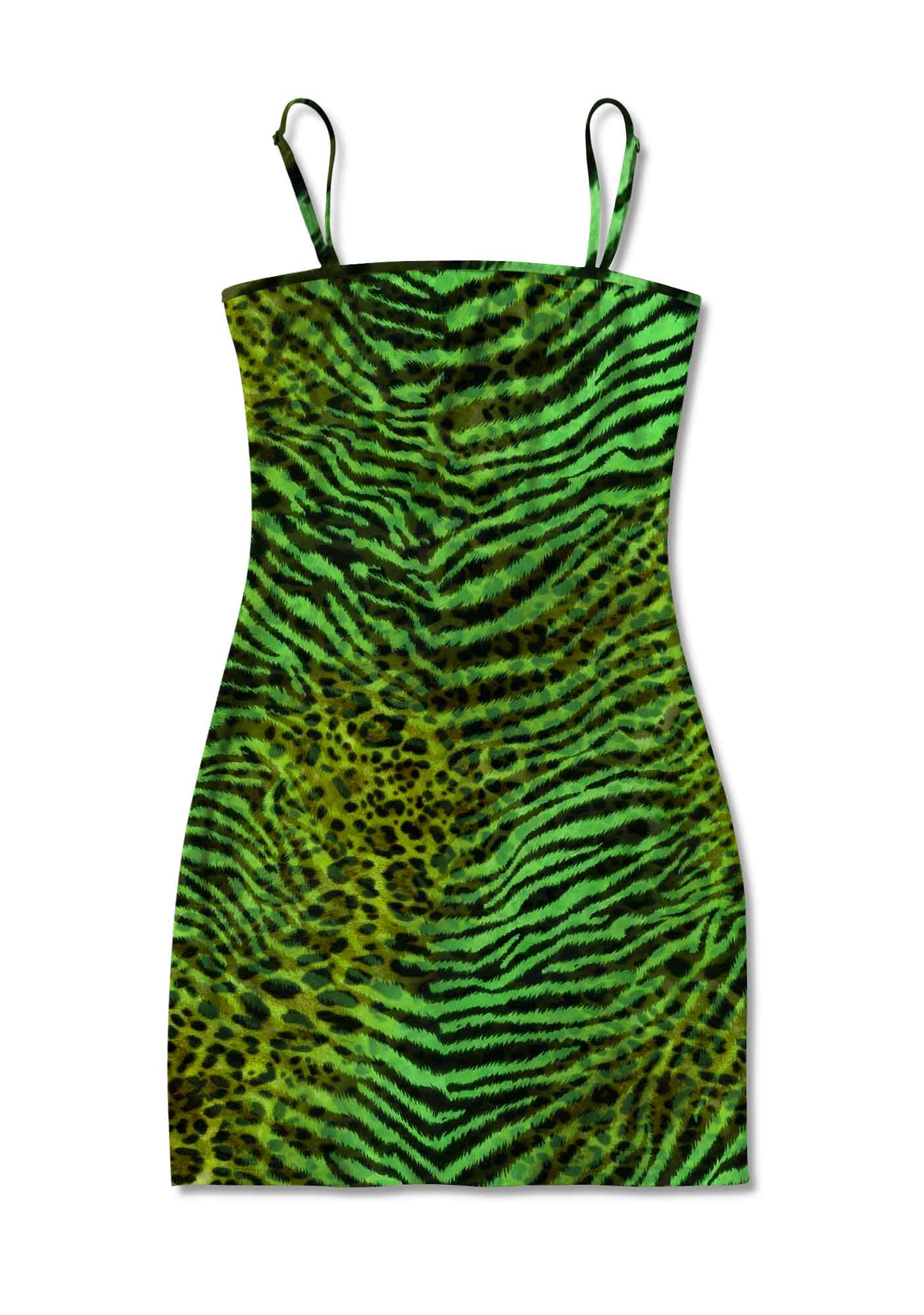Green Zebra Leopard Pattern St Patricks Y2K Print Slip Dress Cherrykitten