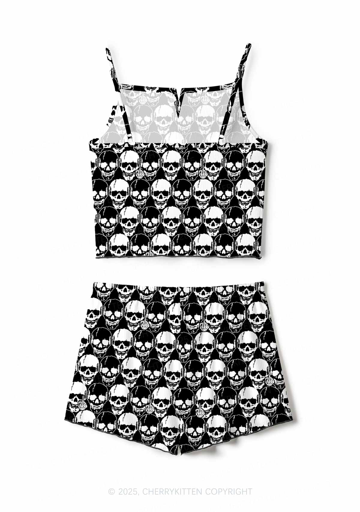 Fxck Skulls Y2K Print Cami Shorts Pajama Set Cherrykitten