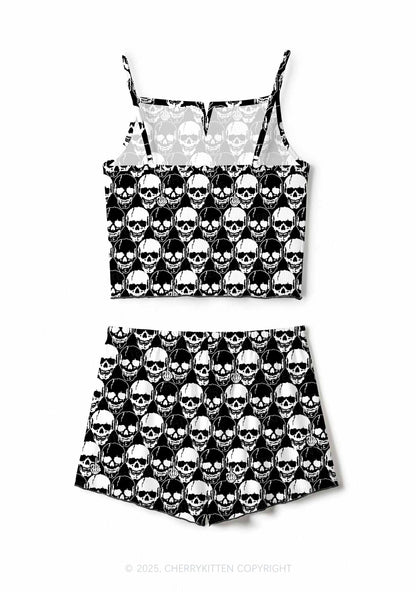 Fxck Skulls Y2K Print Cami Shorts Pajama Set Cherrykitten