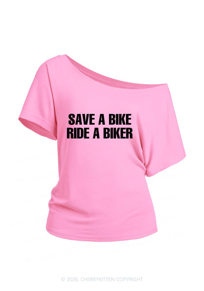 Save Bike Ride Biker Y2K Off Shoulder Tee Cherrykitten