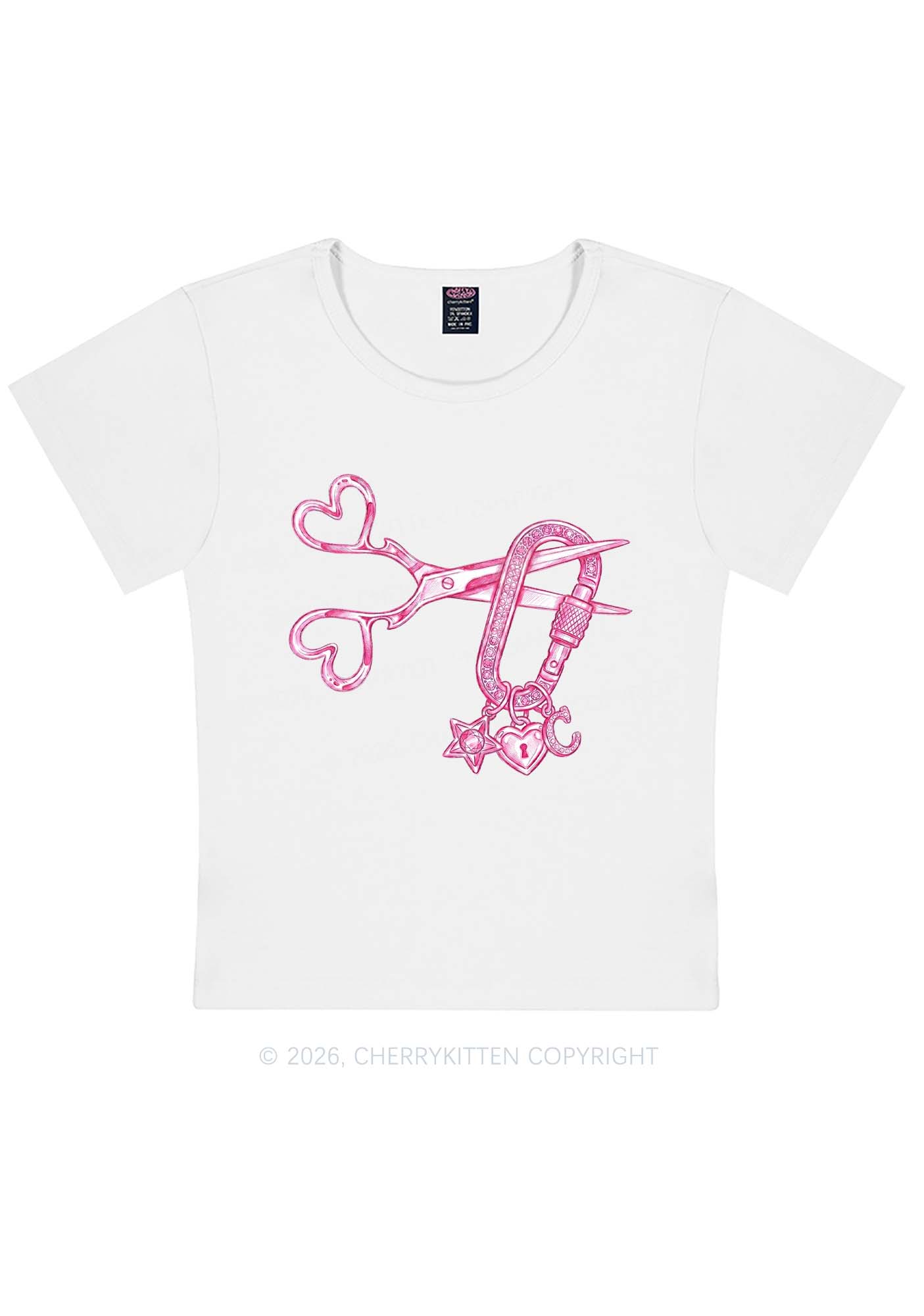 Pink Scissors Lock Charm Pride Y2K Baby Tee Cherrykitten