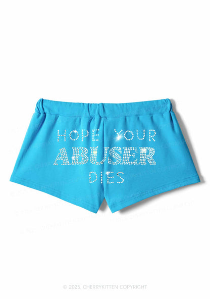 Rhinestone Abuser Dies Y2K Drawstring Mini Shorts Cherrykitten