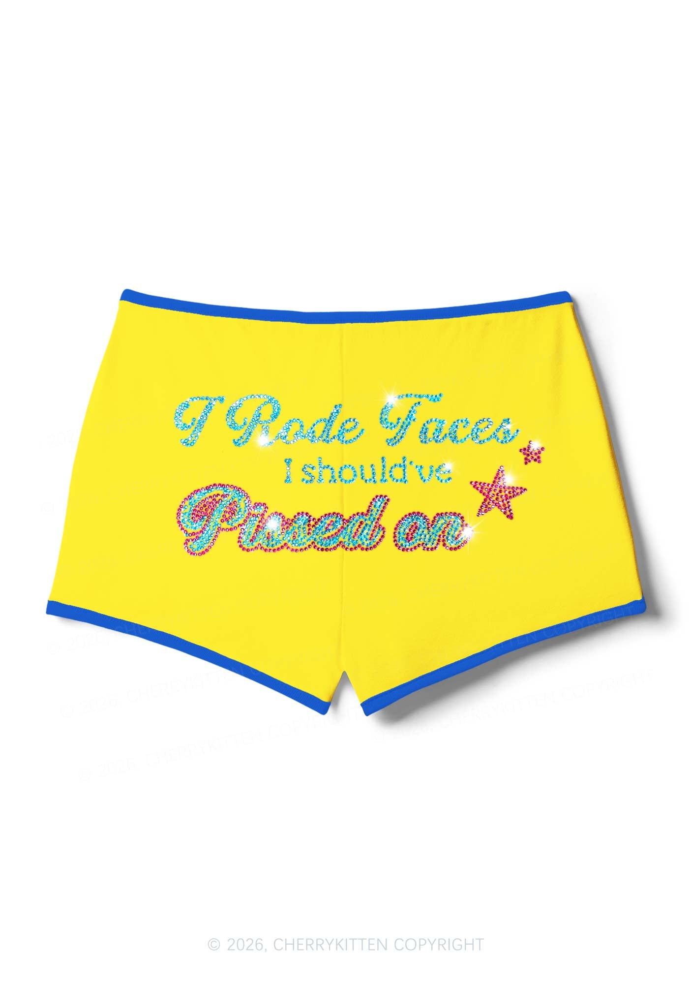 Rhinestone I Rode Faces Y2K Booty Shorts Cherrykitten
