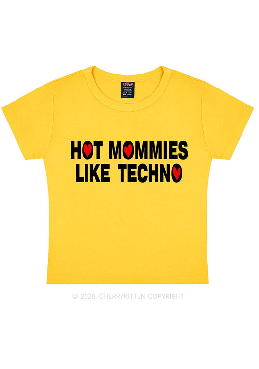 Hot Mommies Like Techno Y2K Baby Tee Cherrykitten