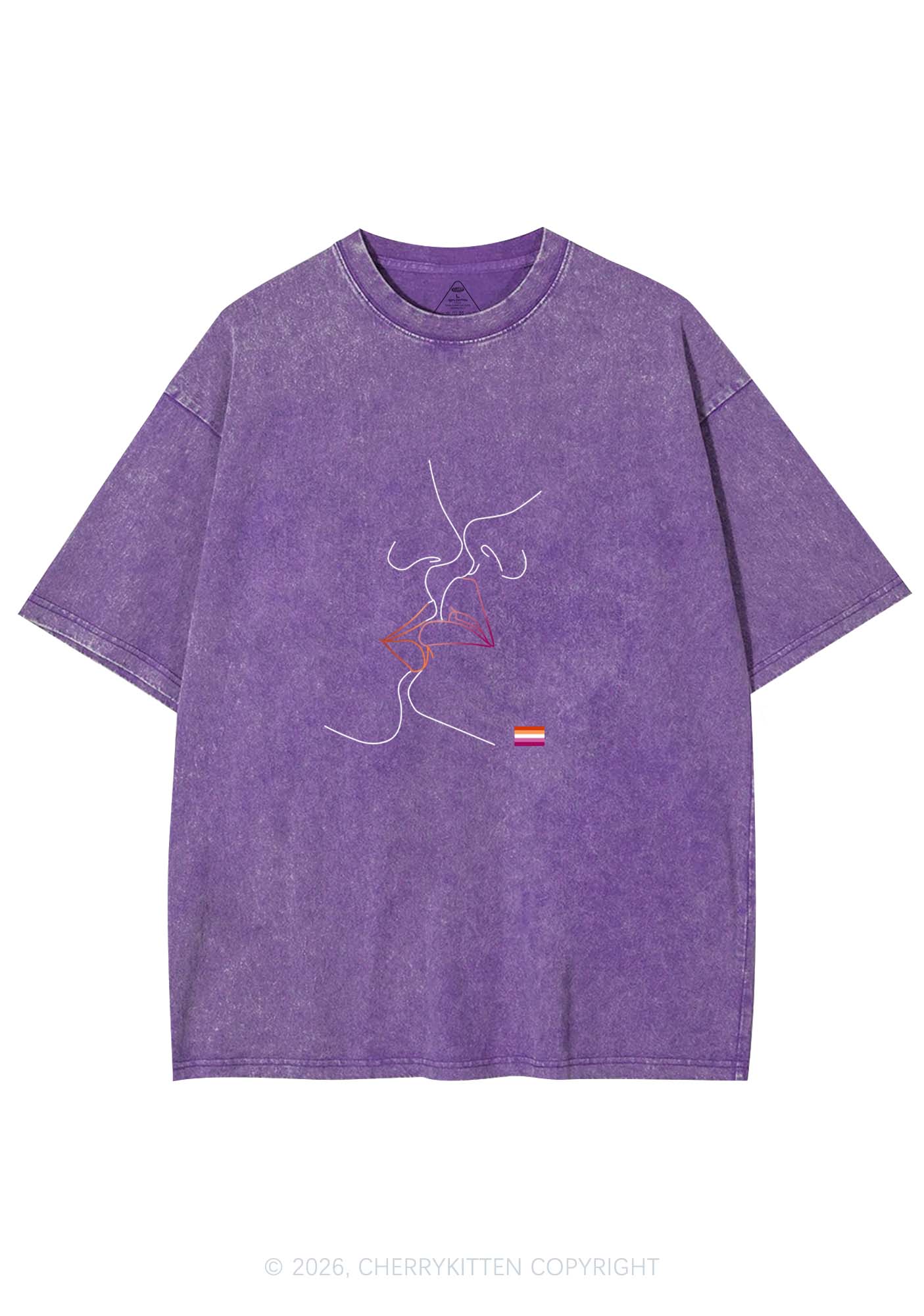 Lesbian Kiss Pride Y2K Shirts Washed Tee Cherrykitten