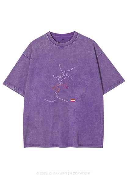 Lesbian Kiss Pride Y2K Shirts Washed Tee Cherrykitten