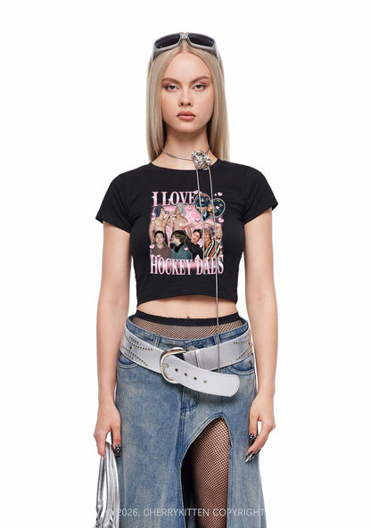 Pink Heart I Love Hockey Dads HR Y2K Baby Tee Cherrykitten