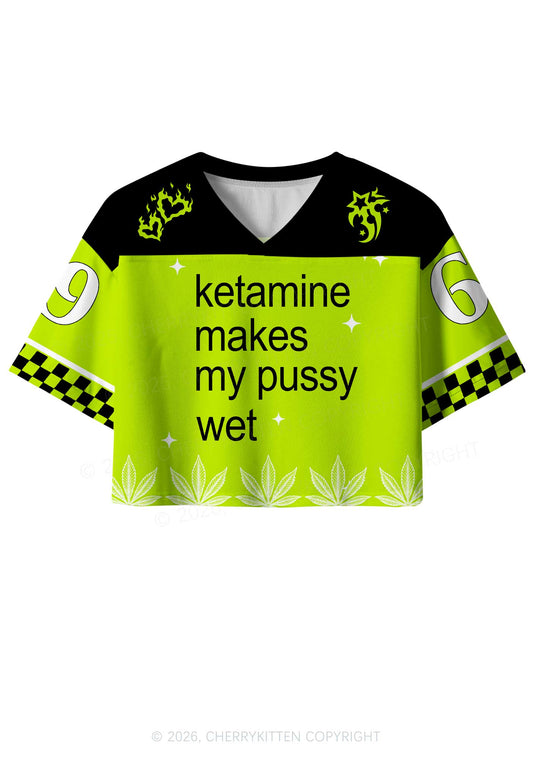 Kxxamine Makes My Puxxy Wet Y2K Crop Sport Jersey Shirts Cherrykitten