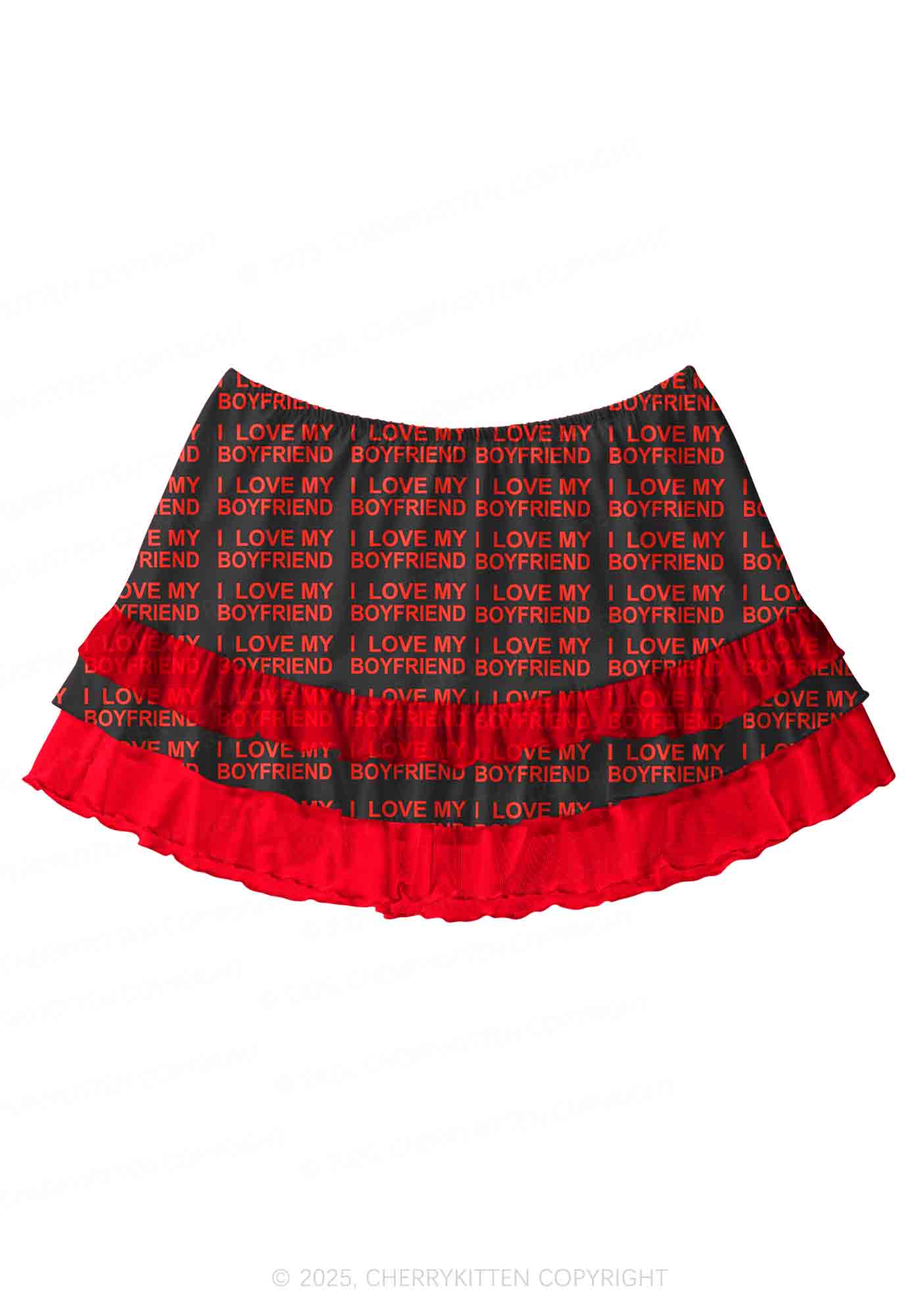 I Love My Boyfriend Y2K Print Mini Layered Skirt Cherrykitten