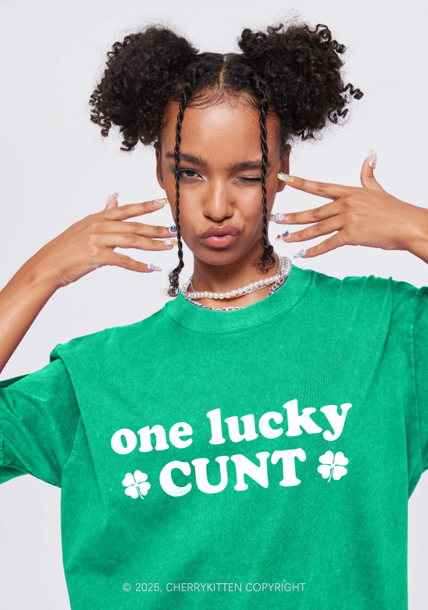One Lucky Cxxt St Patricks Y2K Washed Tee Cherrykitten
