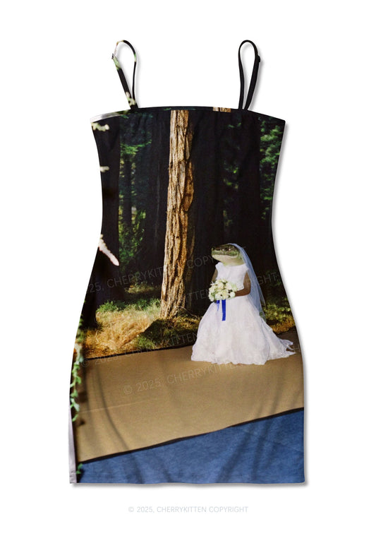 Crocodile Bride Y2K Print Slip Dress Cherrykitten