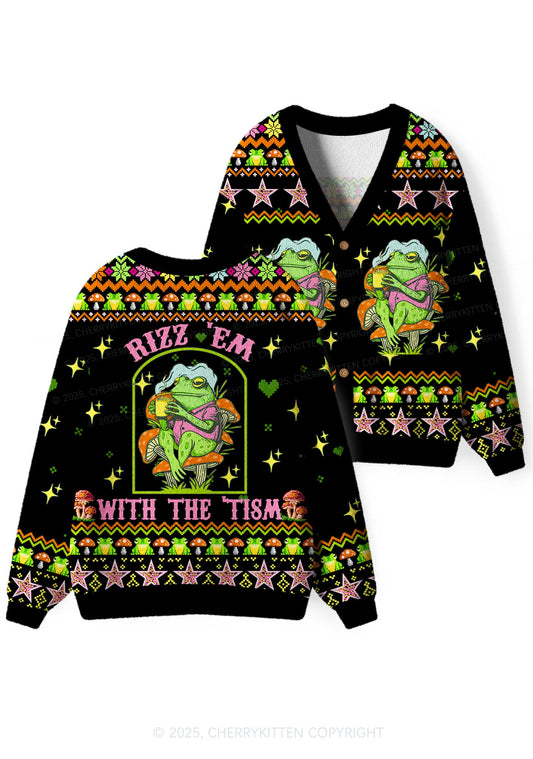 Tism Rizz Frog Y2K Christmas Cardigan Knit Sweatshirt Cherrykitten