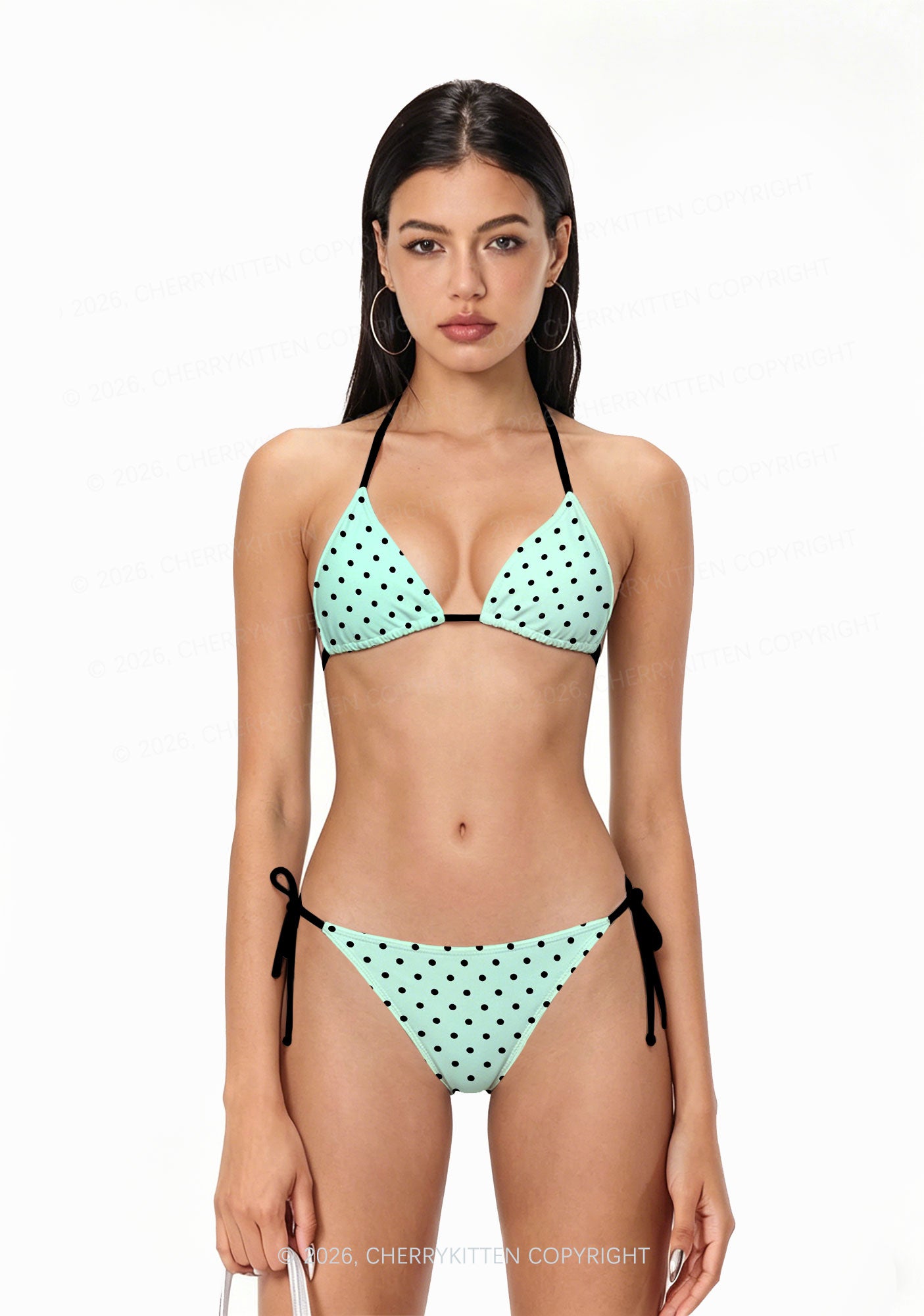 Black Dots On Mint Green Y2K Print Bikini Set Cherrykitten