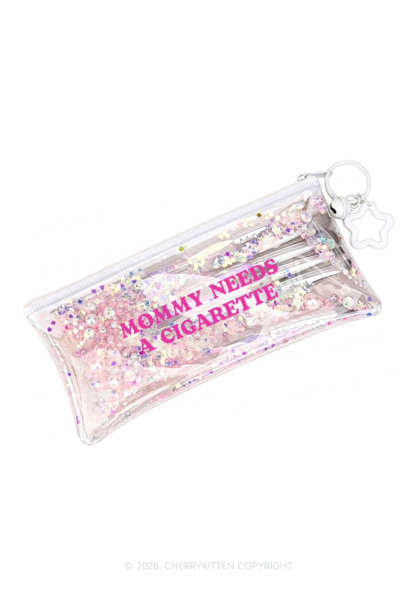 Mommy Needs A Cigarette Y2K Quicksand Transparent Pencil Pouch Cherrykitten
