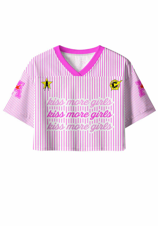 Kiss More Girls Pink Stripes Pride Y2K Crop Sport Jersey Shirts Cherrykitten