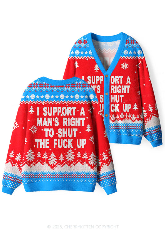 I Support A Mans Right Y2K Christmas Cardigan Knit Sweatshirt Cherrykitten