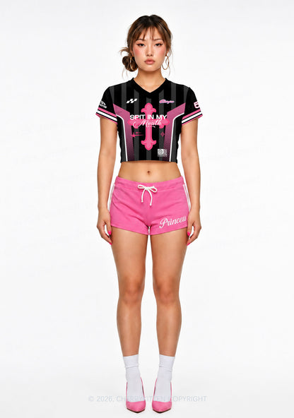 Pink Cross Y2K Crop Football Jersey Shirts Cherrykitten