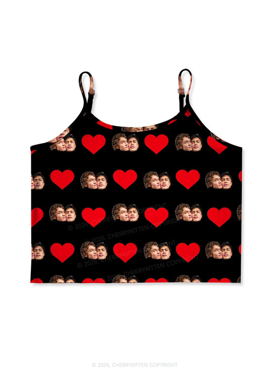 Black Red Heart Gay Couple HR Y2K Print Cami Crop Top Cherrykitten