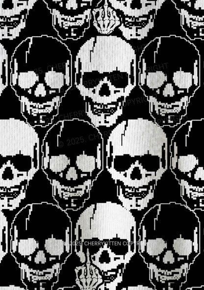 Fxck Skulls Y2K Christmas Knit Sweatshirt Cherrykitten