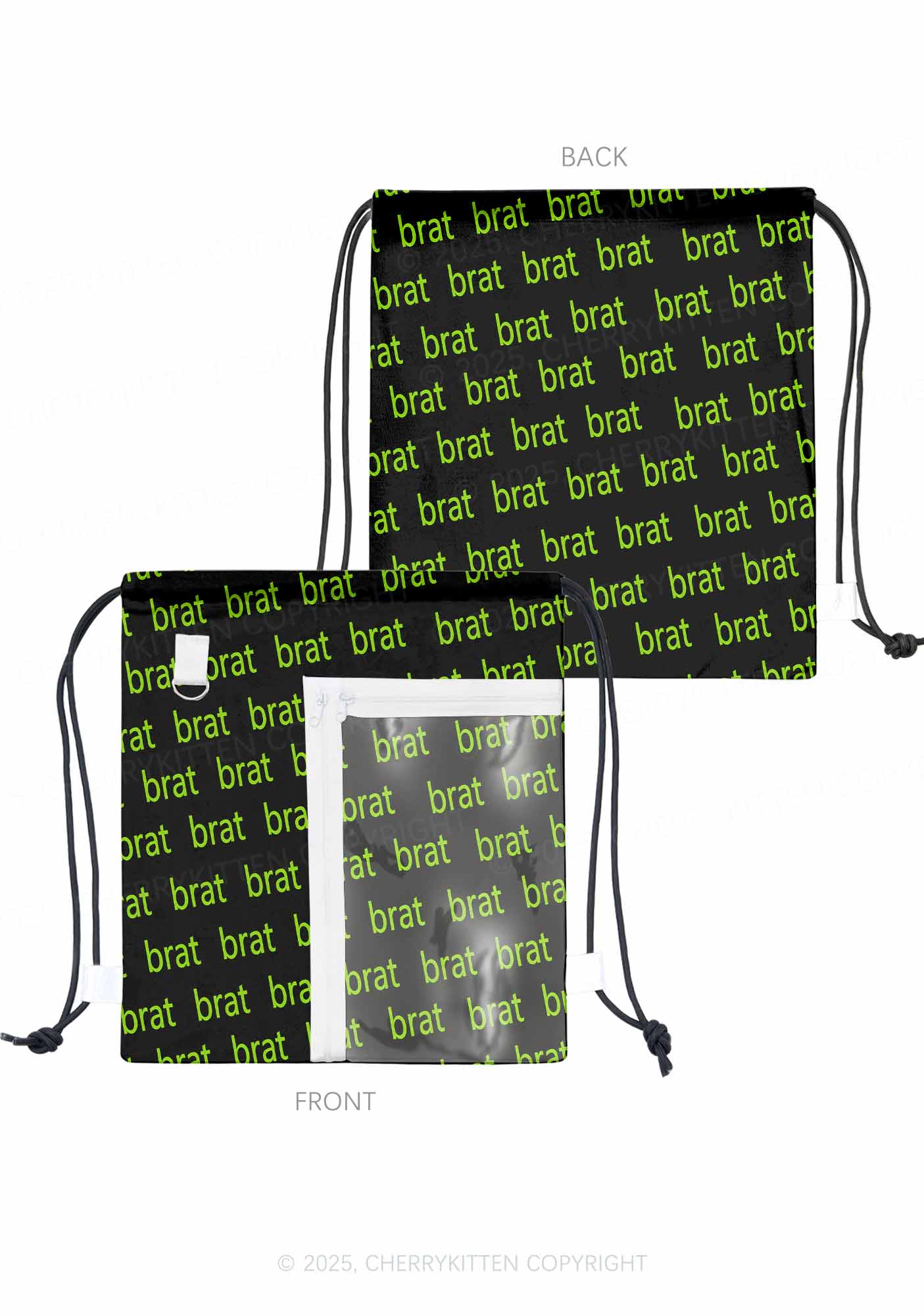 Green Brat Y2K Drawstring Itabag Backpack Cherrykitten