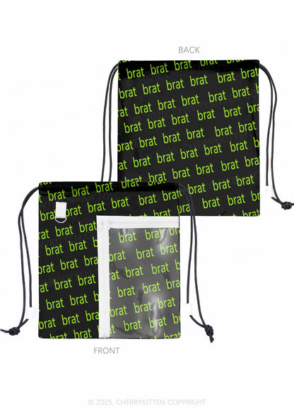 Green Brat Y2K Drawstring Itabag Backpack Cherrykitten