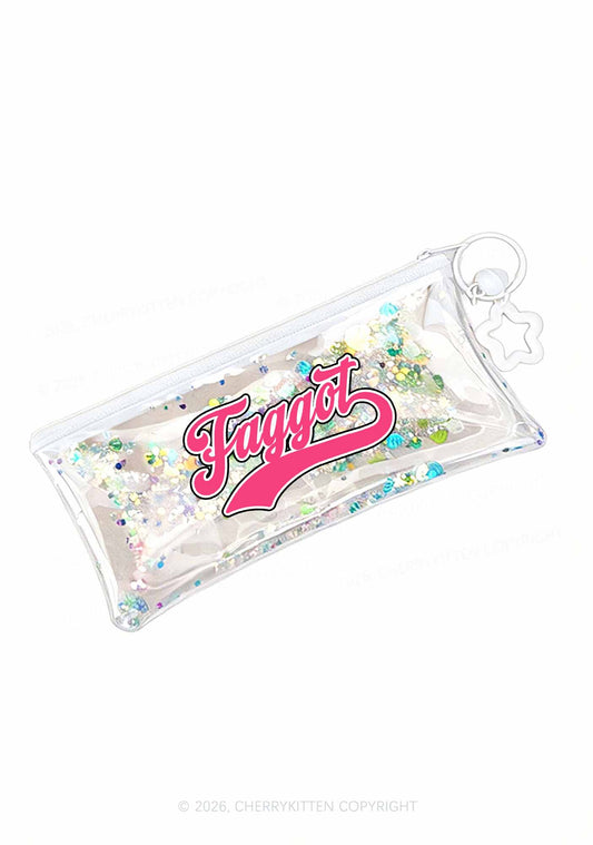 Pink Faggot Pride Y2K Quicksand Transparent Pencil Pouch Cherrykitten
