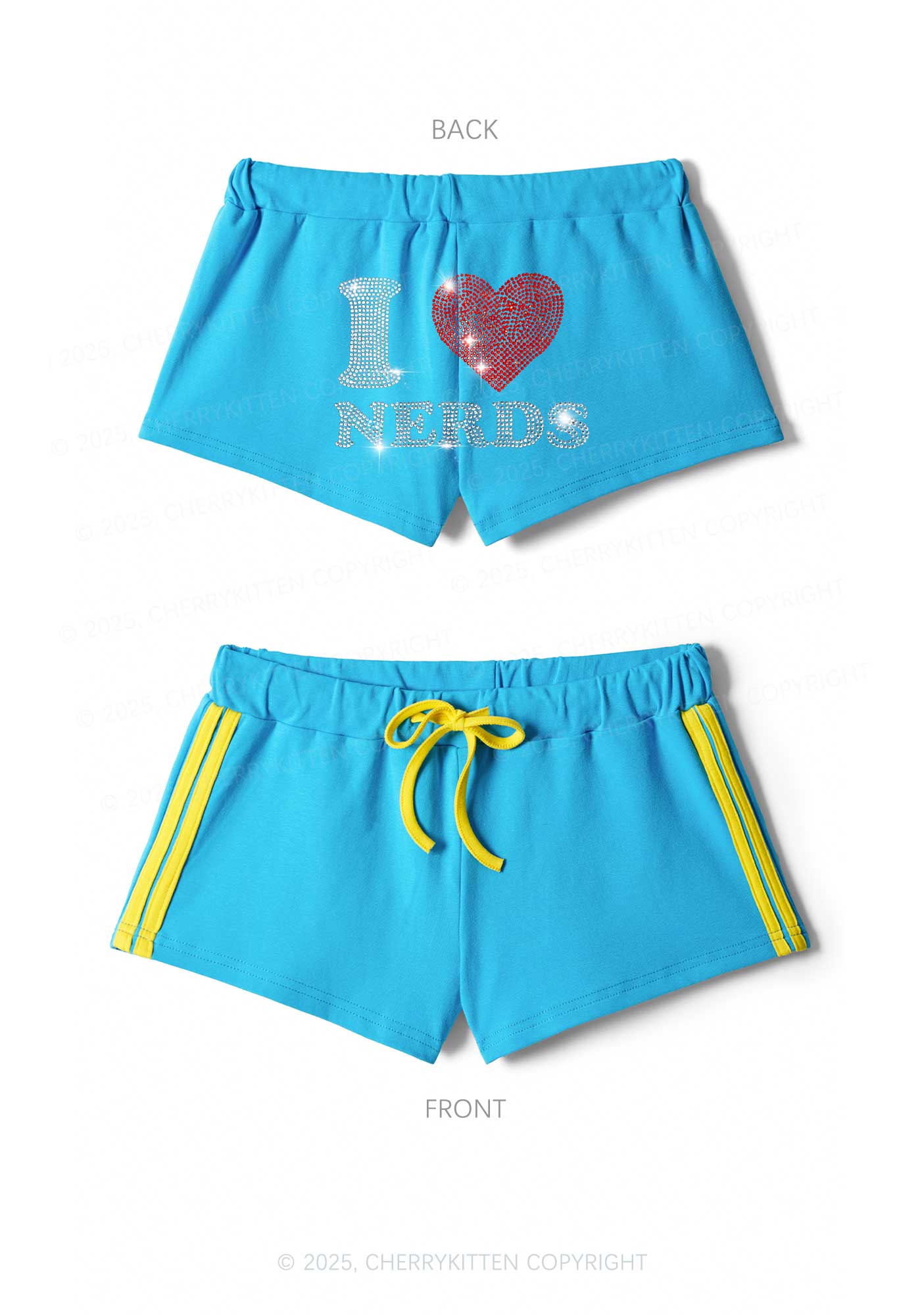 Rhinestone I Love Nerds Y2K Drawstring Mini Shorts Cherrykitten