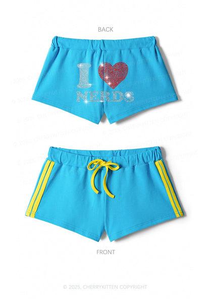Rhinestone I Love Nerds Y2K Drawstring Mini Shorts Cherrykitten
