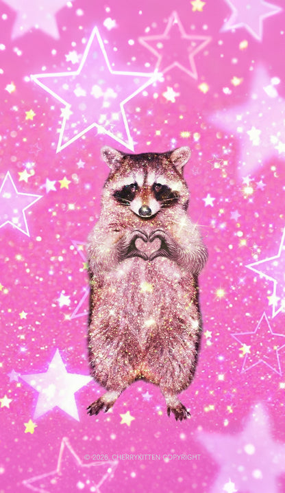 Sparkly Raccoon Heart Valentine's Day Y2K Phone Case Cherrykitten