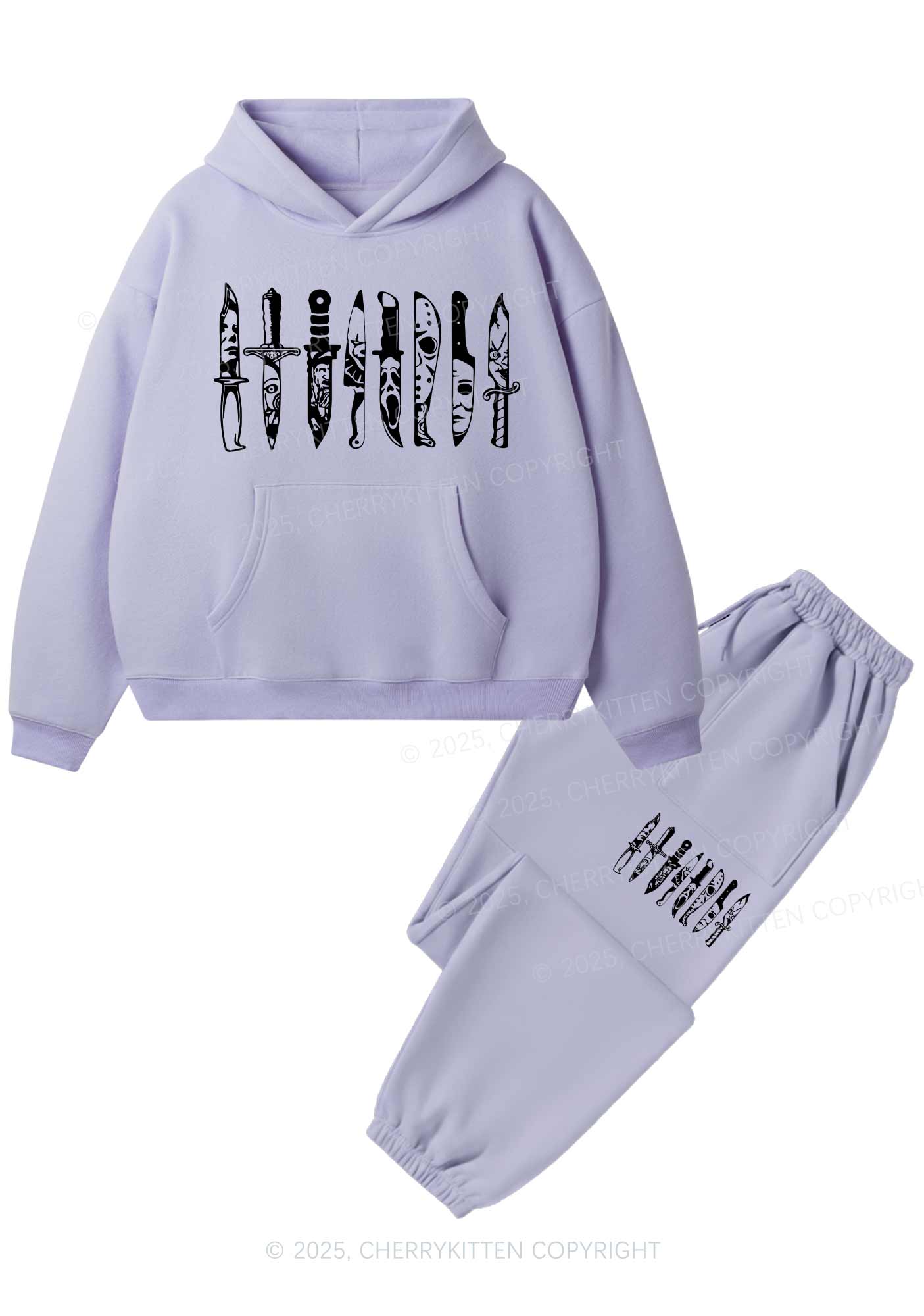 Halloween Grimace Daggers Y2K Fleece Hoodie Set Cherrykitten