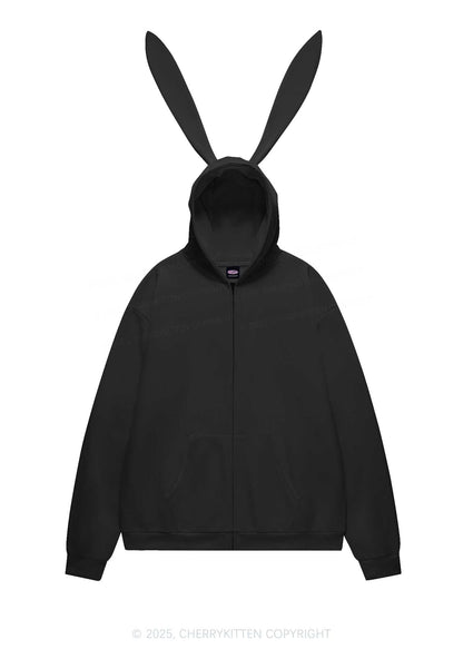 I Love Nerds Y2K Bunny Ear Zip Hoodie Cherrykitten