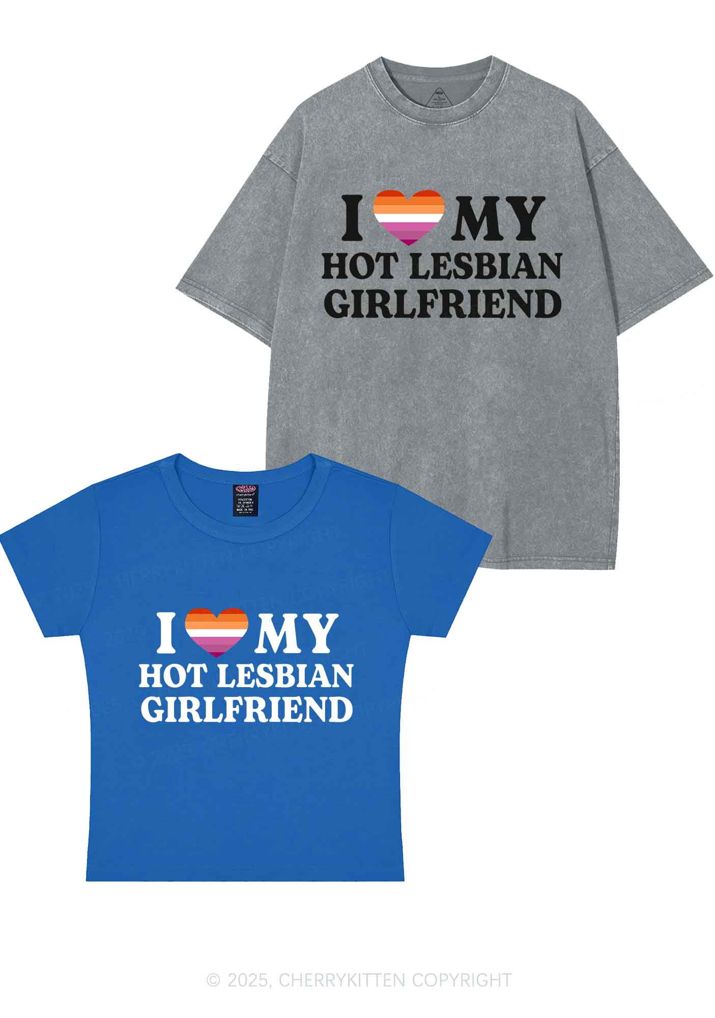 Love My Hot Lesbian GF Y2K Valentine's Day Couple Shirt Cherrykitten