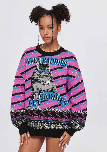 Even Baddies Get Saddies Y2K Christmas Knit Sweatshirt Cherrykitten