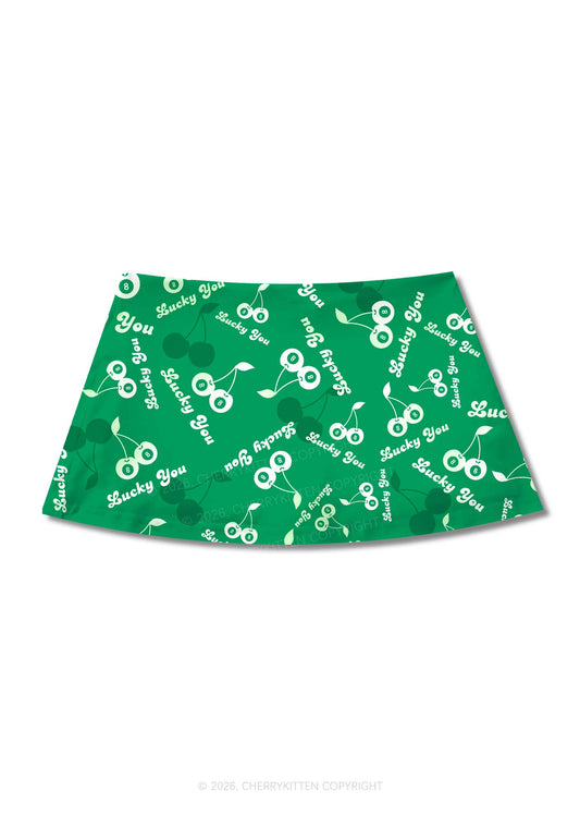 Lucky You Green Cherry St Patricks Y2K Print Mini Skirt Cherrykitten