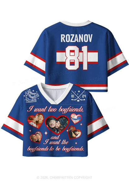 Blue I Want Two Boyfriends HR Y2K Crop Sport Jersey Shirts Cherrykitten