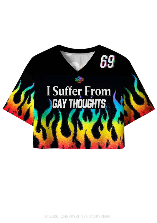 Gay Thoughts Rainbow Flame Pride Y2K Crop Sport Jersey Shirts Cherrykitten