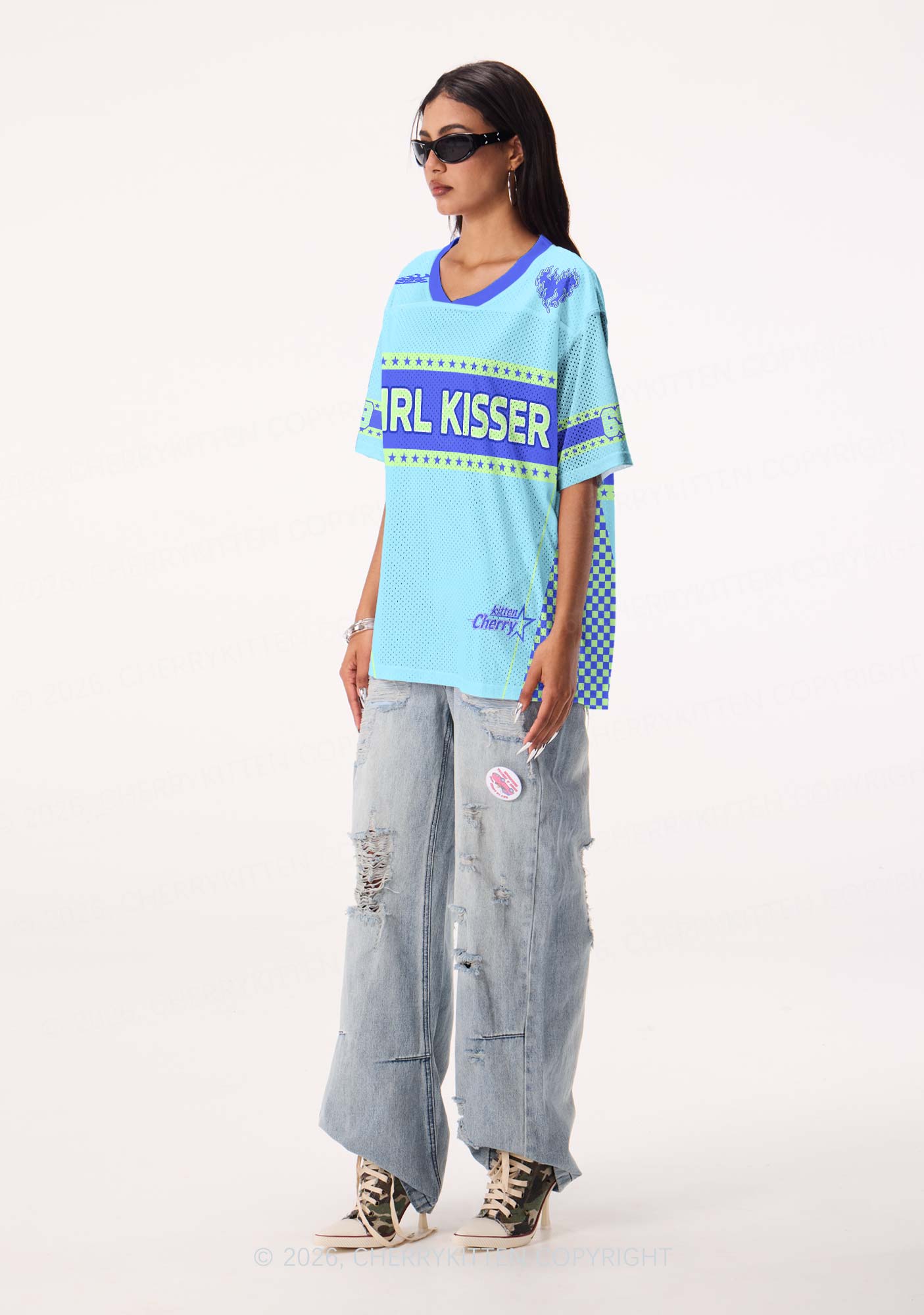 Blue Girl Kisser Pride Y2K Sport Jersey Shirts Cherrykitten