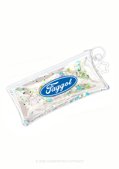 Faggot Pride Y2K Quicksand Transparent Pencil Pouch Cherrykitten