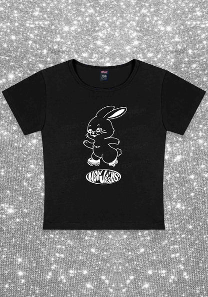 Skating Rabbit Kpop Y2K Baby Tee Cherrykitten