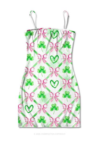 Shamrock Pink Bows St Patricks Y2K Print Slip Dress Cherrykitten
