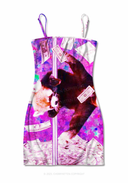 Pole Dancing Raccoon Y2K Print Slip Dress Cherrykitten