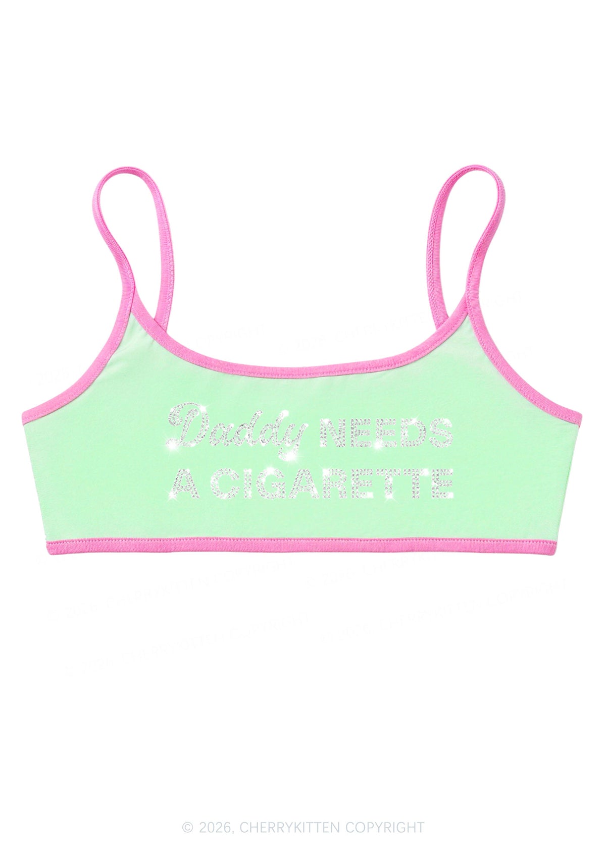 Rhinestone Daddy Needs A Cigarette Y2K Super Crop Cami Cherrykitten