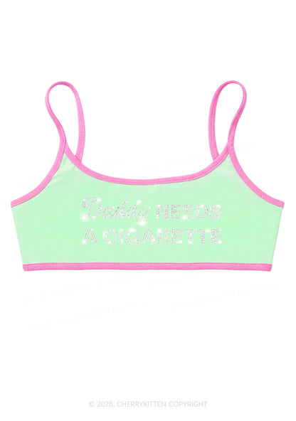 Rhinestone Daddy Needs A Cigarette Y2K Super Crop Cami Cherrykitten