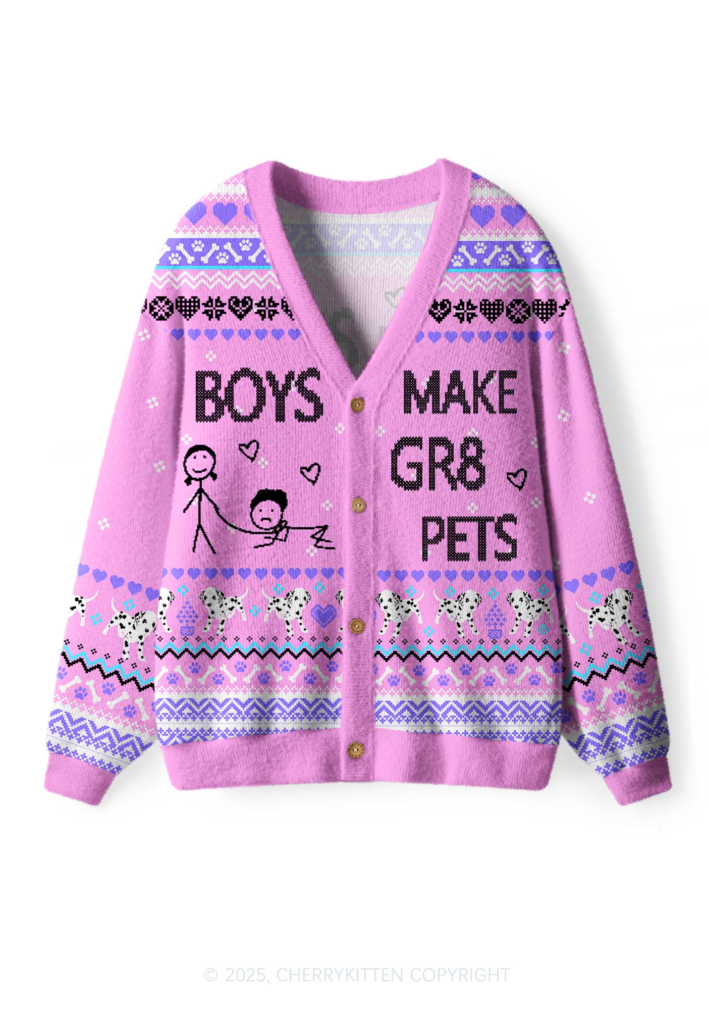 Boys Make Gr8 Pets Y2K Christmas Cardigan Knit Sweatshirt Cherrykitten