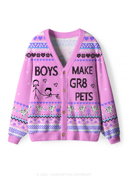 Boys Make Gr8 Pets Y2K Christmas Cardigan Knit Sweatshirt Cherrykitten
