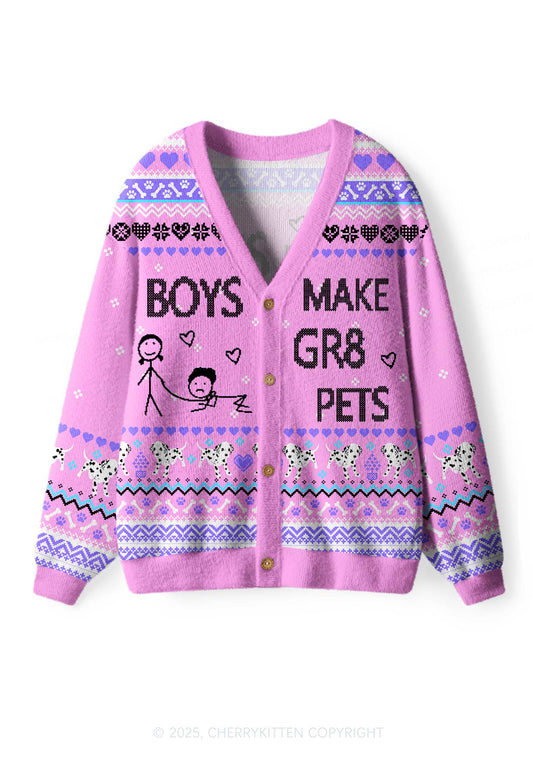 Boys Make Gr8 Pets Y2K Christmas Cardigan Knit Sweatshirt Cherrykitten