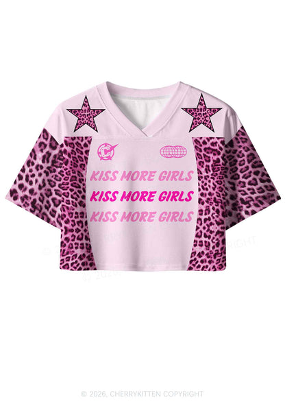 Kiss More Girls Pink Leopard Pride Y2K Crop Sport Jersey Shirts Cherrykitten
