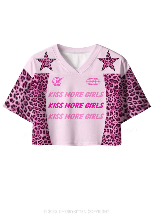 Kiss More Girls Pink Leopard Pride Y2K Crop Sport Jersey Shirts Cherrykitten