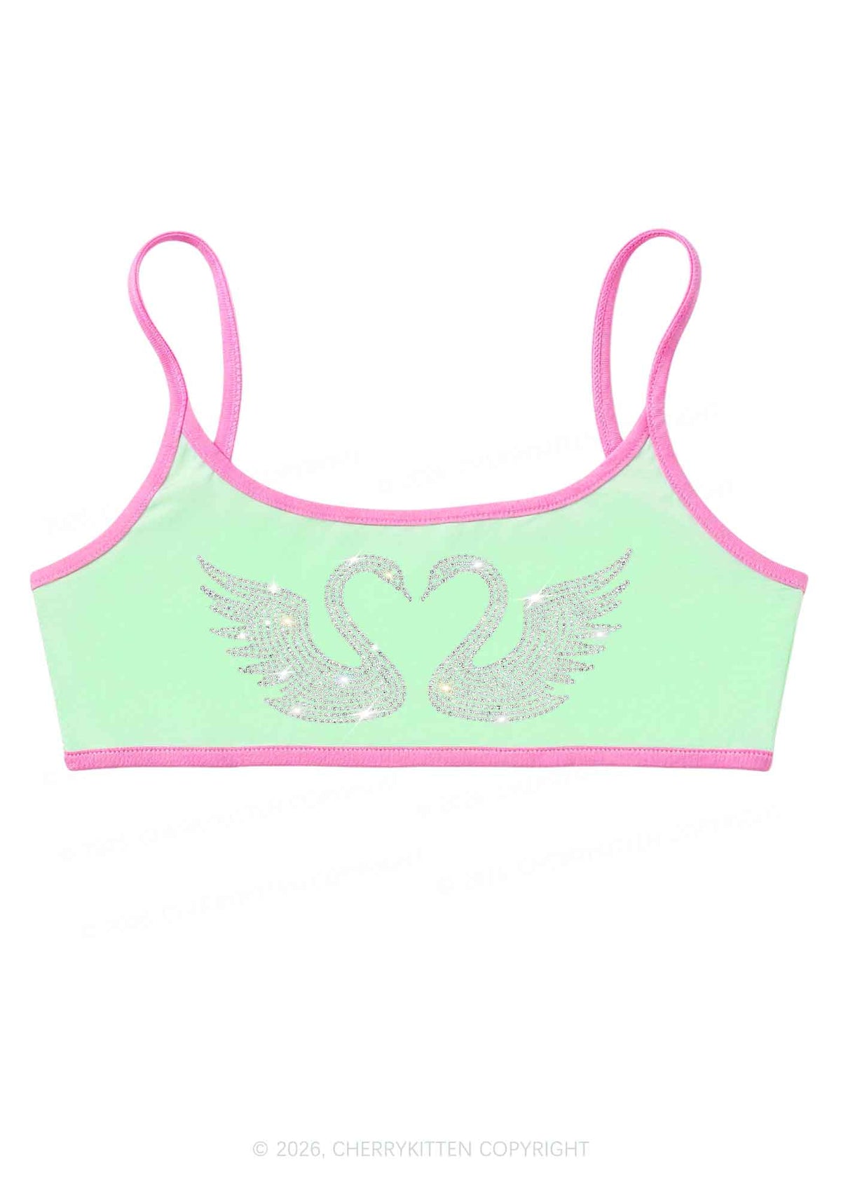 Rhinestone Swans Y2K Super Crop Cami Cherrykitten