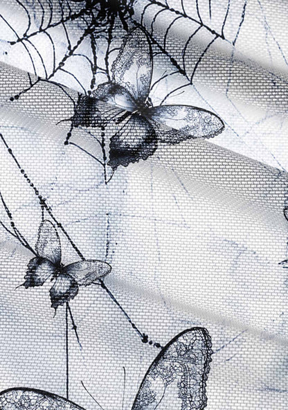 Web And Butterflies Y2K Mesh Ruched  Waist  V Neck Top Cherrykitten